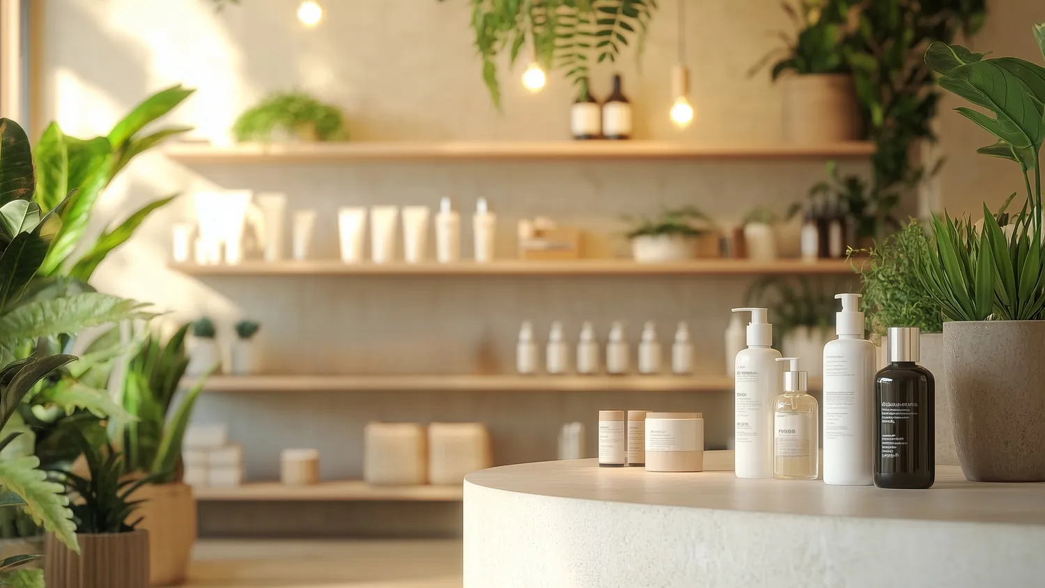 Healing Time – Gesundheitsberatung – Kosmetik und Hautpflegeshampoos im freien Verkauf in einem trendigen Einzelhandelsgeschäft